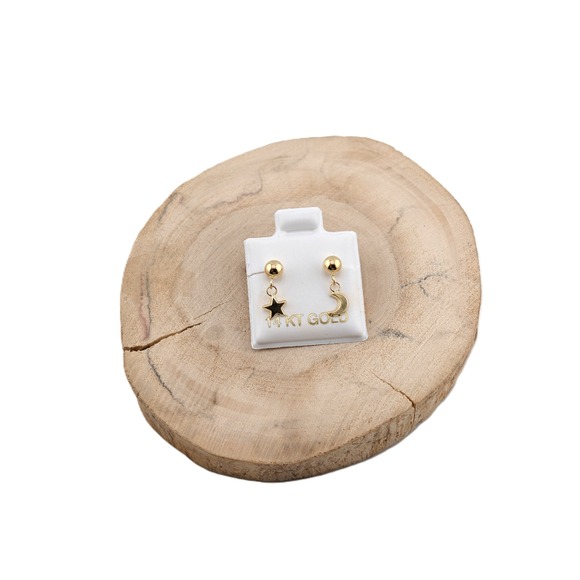 SouthWestArtisans Jewelry - 14K Solid Gold Dangle Star & Crescent Moon Earrings Gold Studs jewelry**